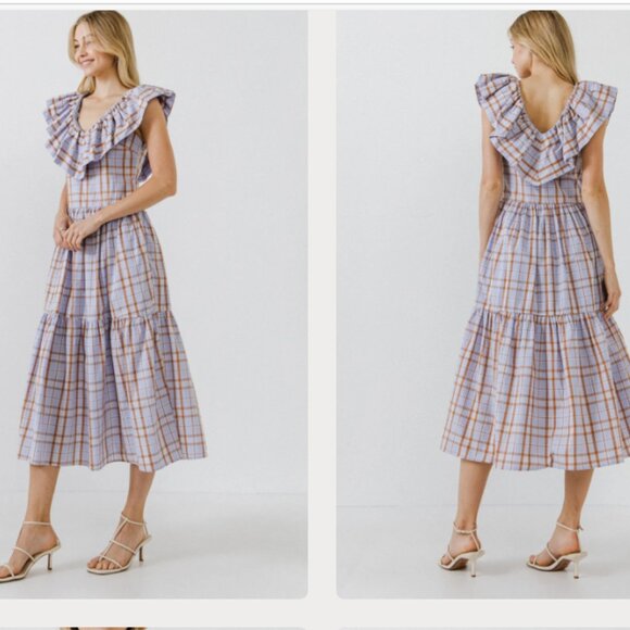 English Factory Lavender and Mocha Mousse Ruffle Midi Dress - Picture 2 of 3